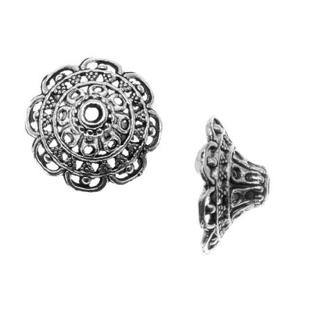 Bali Style Bead Cap - Lead-Free Pewter Bead Caps & Cones, Openwork Bali Design 18mm, 2 Pieces, Antiqued Silver