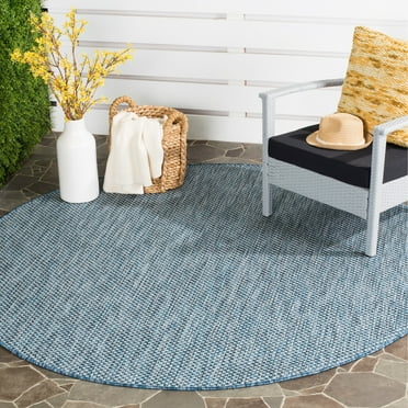 SAFAVIEH Courtyard Finnian Solid Indoor/Outdoor Area Rug, Navy/Grey, 9' x 9' Round