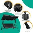 thumbnail image 4 of Lacoo 2-Person Outdoor Porch Swing Chair 3-Seat Patio Hanging Swing Glider with Converting Canopy, Weather Resistant Powder Coated Steel Frame and Removable Cushions for Garden, Backyard, Black, 4 of 7