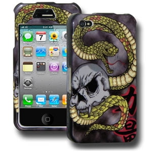 Skull For Snake iPhone 4 Case, Dual Layer Snap On Hard Protective Slim Back Case for iPhone 4 - Snake & Skull ()