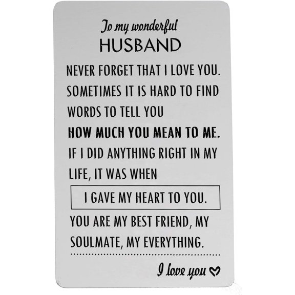 To My Husband Wallet Insert Card Gift for Husband from Wife I Love You Wallet Insert Card Valentine's Day Gifts