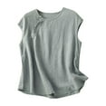 thumbnail image 2 of LangJing Crew Neck Tank Tops for Women Summer Plus Size Sleeveless Cotton Linen Shirts Casual Loose Fit Comfy Gauze Blouse Blue,XXXXL, 2 of 3
