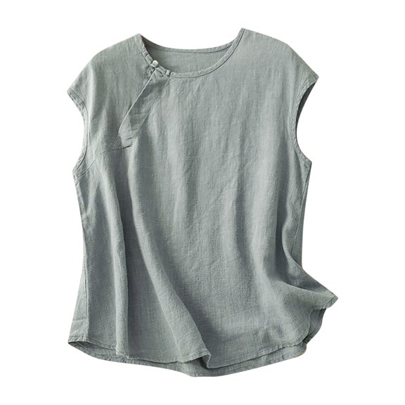 Admvng Women's Linen Tank Tops Plus Size Solid Sleeveless Casual Breathable Shirts