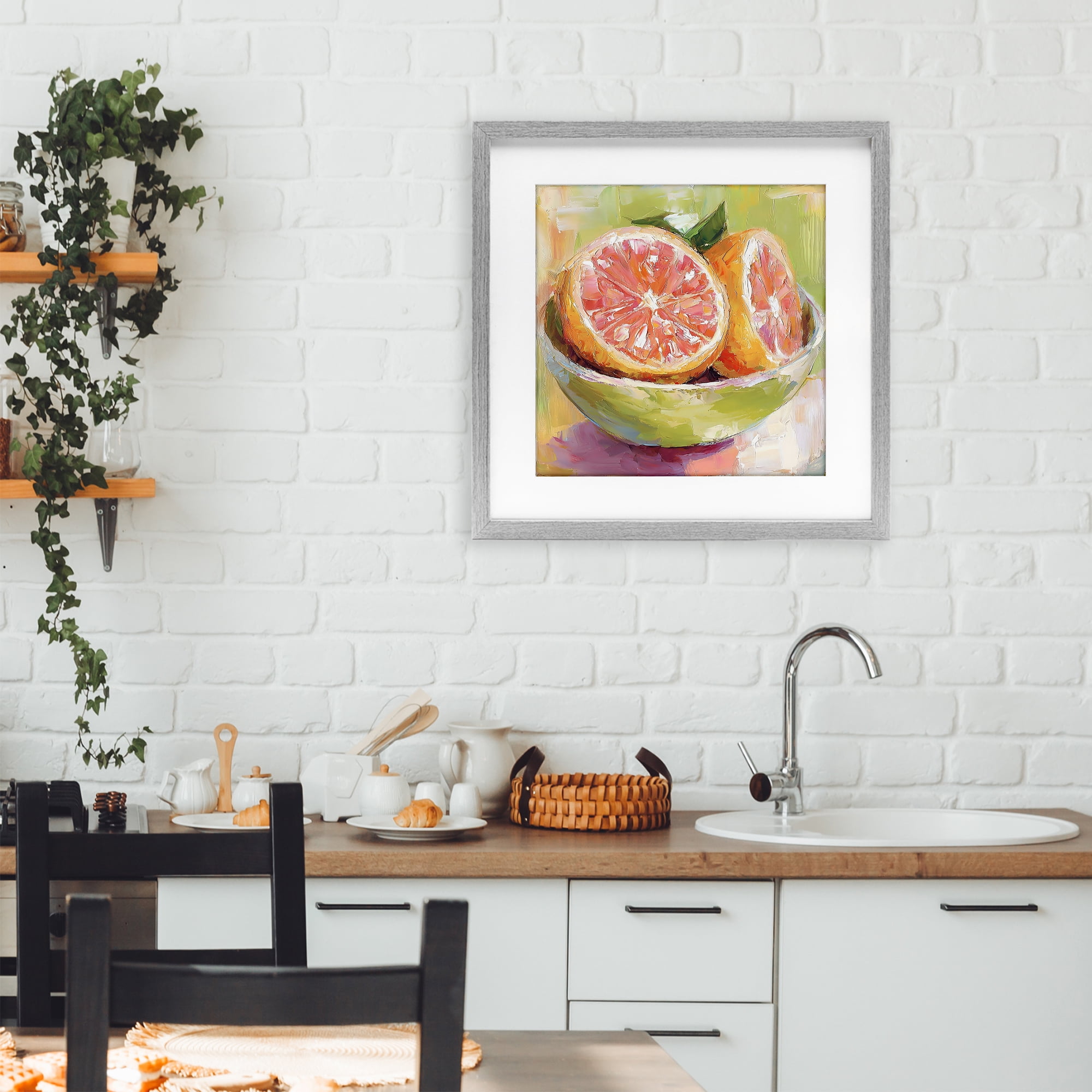 Stupell Industries Sliced Grapefruit in Bowl Gray Framed Print Under Glass, design by Riley B
