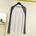 thumbnail image 3 of Ohufall Fall Pajamas Tops Tees for Women Long Sleeve Color Block T Shirts Round Neck Loose Comfort Pajama Top, 3 of 8
