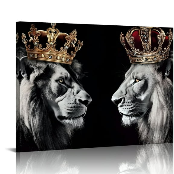 FCXZI Lion Picture Wall Decor Canvas Wall Art Black and White Animal Lion King and Queen Painting Prints Modern Artwork for Living Room Bedroom Home Office Decor Canvas painting 16x12in