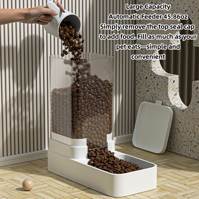 Gravity Automatic Cat Feeder & Water Dispenser Set, 3.3L Large Capacity - Includes Pet Food Bowl, Dog/Cat/Puppy/Kitten Waterer, White