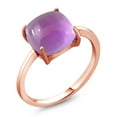 thumbnail image 2 of Gem Stone King 18K Rose Gold Plated Silver Cushion Cabochon Purple Amethyst Ring for Women | 4.42 Cttw | Gemstone Birthstone (Size 6), 2 of 4