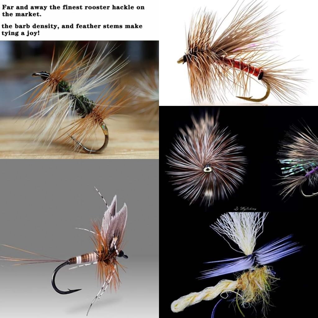 10PCS (Color: Midge NAT Grizzly) Hand Selected Whiting Bronze Rooster Saddle Fly Tying Feathers Midge Size Trout Fishing Dry Fly Hackle Feathers
