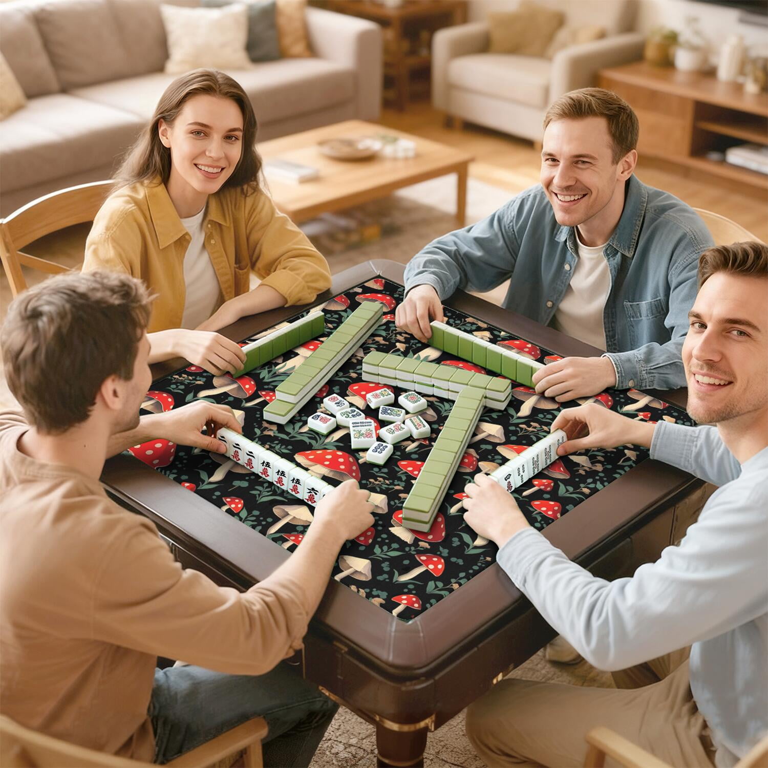31.5 Inch Square Botanical Table Pad Made of Premium Rubber Material with Anti-Slip Non-Slip Grip and Noise Reducing Features for Board Games Cards