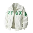 thumbnail image 2 of Stamzod Motorcycle Jackets for Men Fashion Letter Printed Turndown Long Sleeve Zip Up Jacket with Pocket Casual Oversized Windbreaker Jackets for Men White C L, 2 of 4