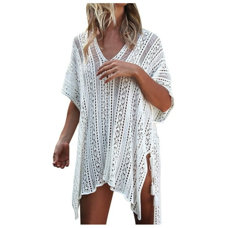 Women s Swimwears Cover-Ups Swimwear Cover Up Crochet Lace Bikini Swimsuit Cover Up Knit Dress Lady Casual Beachwear