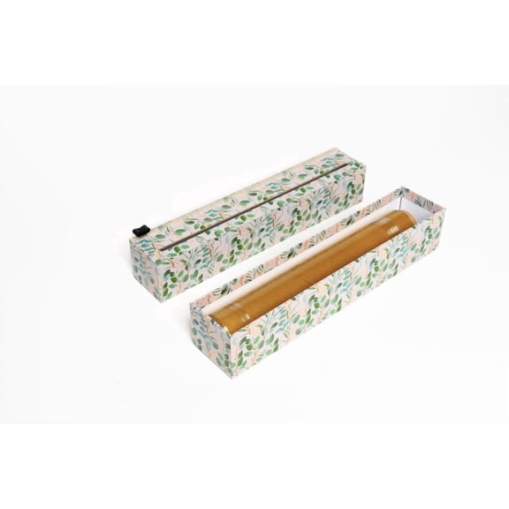 ChicWrap Eucalyptus Plastic Wrap Dispenser  - Refillable Food Wrap System with Slide Cutter, Non Slip Base with 12" x 250' Roll of Professional Grade Plastic Wrap