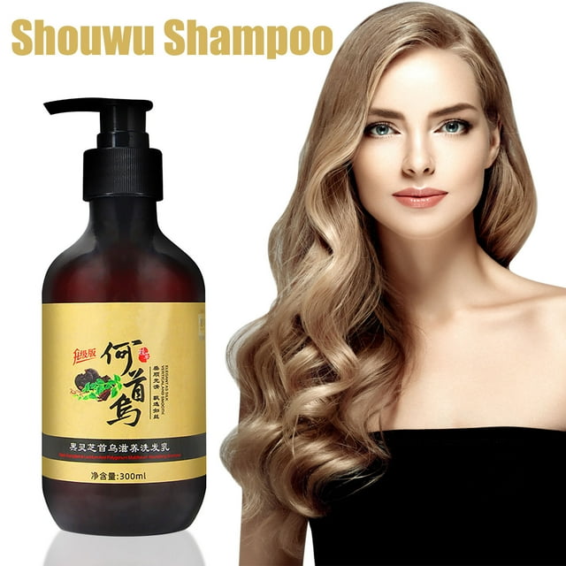 Champú Polygonum Multiflorum | Fórmula herbal de Ganoderma Negro | Recrecimiento y reparación del cabello | Control de caspa y grasa | Nutrición de ginseng | Restaurar el brillo | Botella de 300 ml