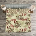 thumbnail image 3 of Ambesonne Winter Quilted Bedspread Set 3 Pcs, Peacocks and Snowflakes, Queen Size, Ruby Olive Green Cream, 3 of 3