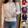 thumbnail image 2 of Skymirror Stand Collar Cardigan Sweater Decorative Pockets Women Faux Pearl Buttons Solid Color Knitted Coat Outerwear, 2 of 8