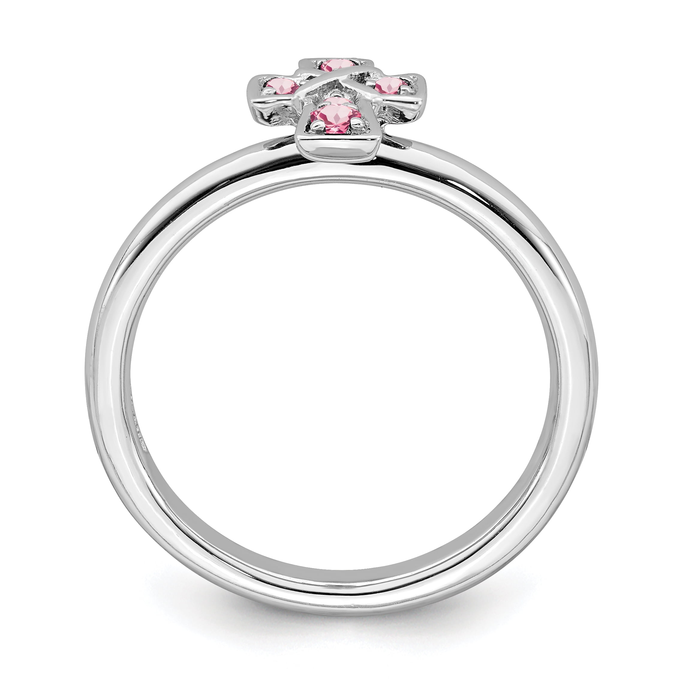 Pink Tourmaline Sterling Silver Rhodium Cross Ring