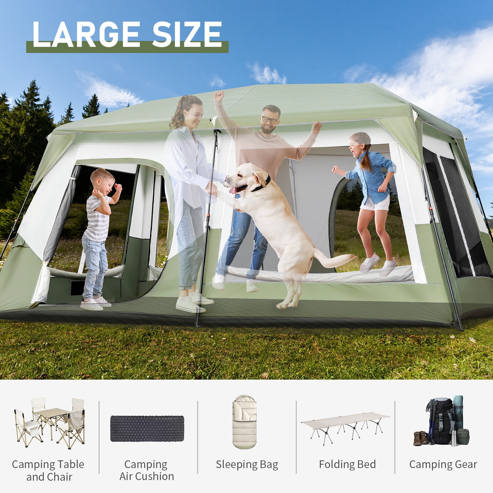 Zimtown 10 Person Camping Tent Instant Cabin Tent for Outdoor, Picnic, Camping, Friends Gathering,Green