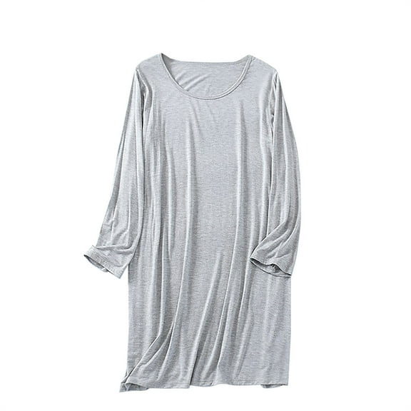 Tnhcen Women's Summer Long V-Neck Solid Color Modal Blend Sleepwear Dress | Nylon Spandex | M-4XL Mid-Thigh Loungewear