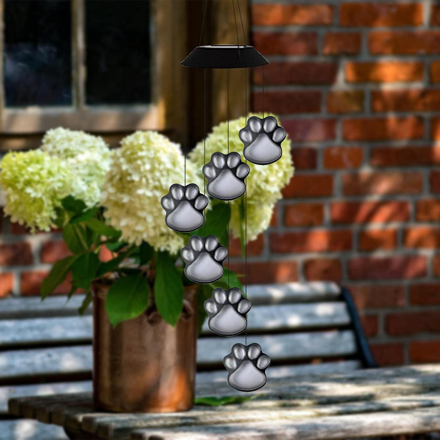 Solar Wind Chime Outdoor,Paw Prints Solar Hanging Lights,Waterproof LED Color Changing Solar Wind Chime Light,Dog Paw Lawn Light for Patio Garden Yard Home Decoration