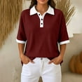 thumbnail image 4 of JOANKDMI Waffle Knit Shirts for Women Short Sleeve Collared Tops Color Block Casual Basic Tees with Pocket Relaxed Fit Summer Daily Clothes Athletic Golf Top, 4 of 9