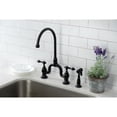thumbnail image 2 of Kingston Brass KS7790ALBS English Country Two-Handle 3-Hole Deck Mount Bridge Kitchen Faucet with Brass Side Sprayer in Matte Black, 2 of 7