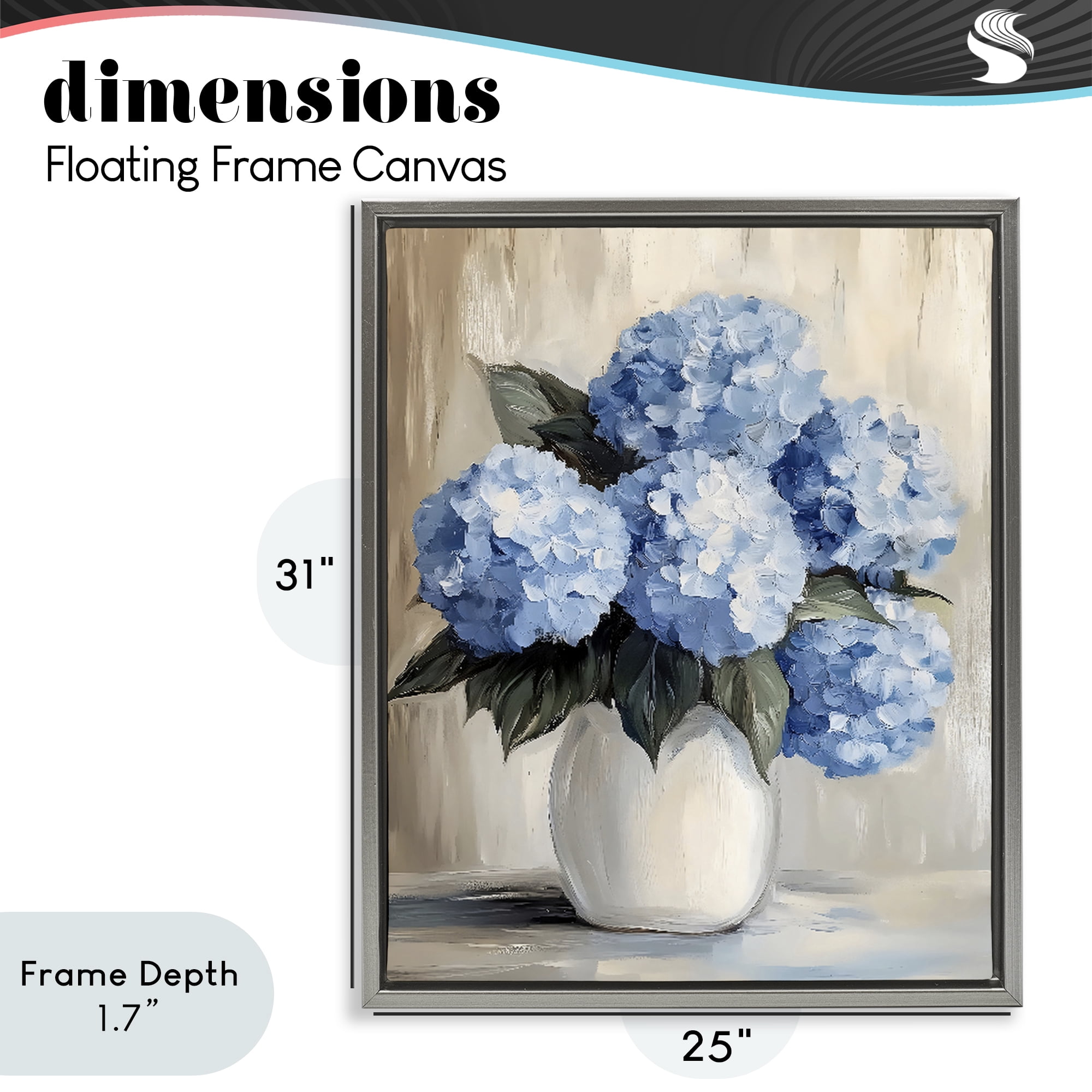 Stupell Industries Painted Hydrangeas in White Vase Gray Framed Floater Canvas Wall Art, design by Creative Studio