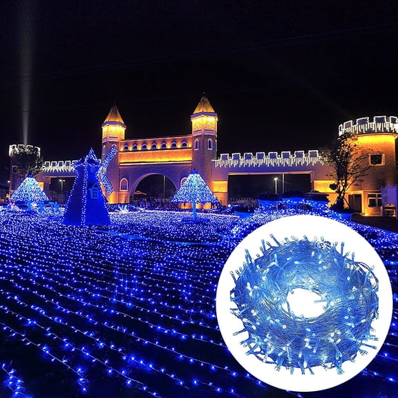 BSJJY 100 LED String Lights Outdoor Indoor, Extra Long 33 feet Super Bright Christmas Lights, 8 Lighting Modes, Plug in Waterproof Fairy Lights for Holiday Wedding Party Bedroom Decorations (Blue)