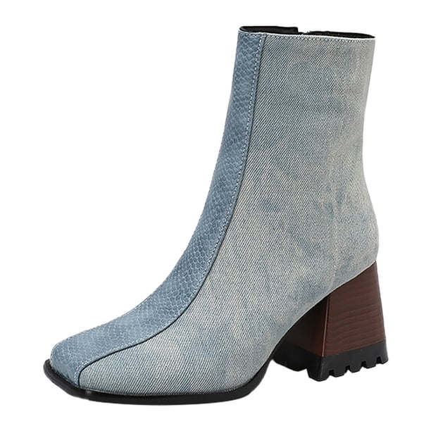 NECHOLOGY Botas Mujer Adulto Femenino Zapatos Botines mujer Botas de mujer de tela con punta cuadrada y tacón grueso Bloques de color Botas de tamaño mediano y grande Botines Botas (Blue, 7.5)