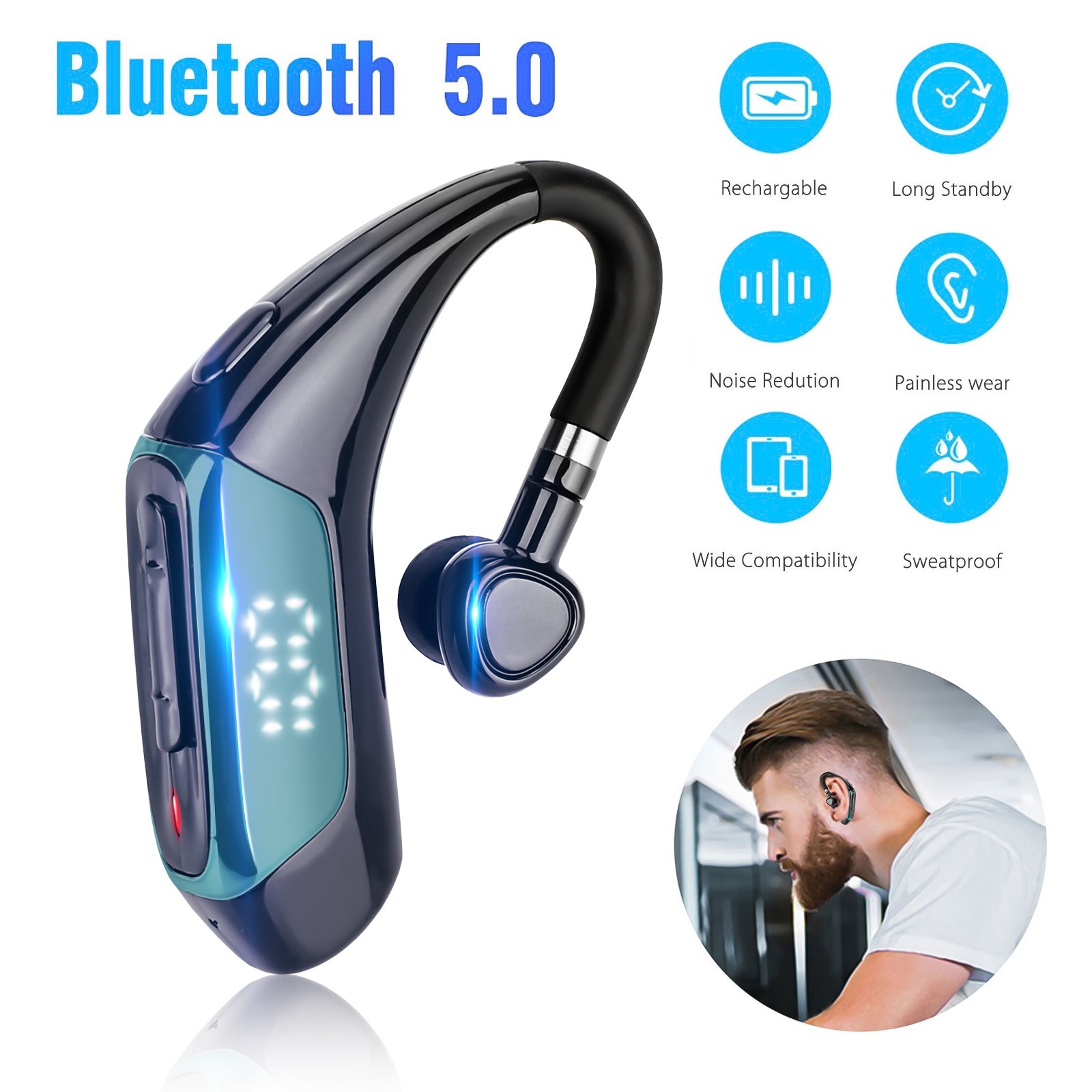 Ear Bluetooth Earphones Compatible 