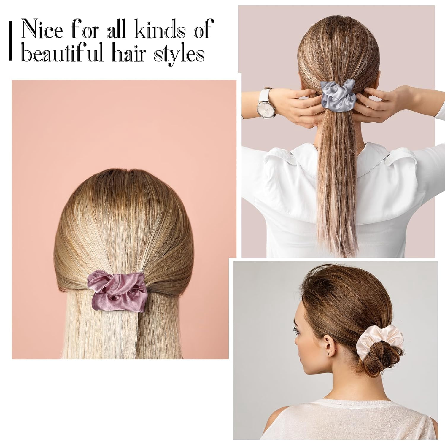200 Pieces Satin Hair Scrunchies Bulk for Ponytail Holder Solid Color Satin Hair Tie Hair Elastics Bands for Women Teens Birthday Gift (Brown)
