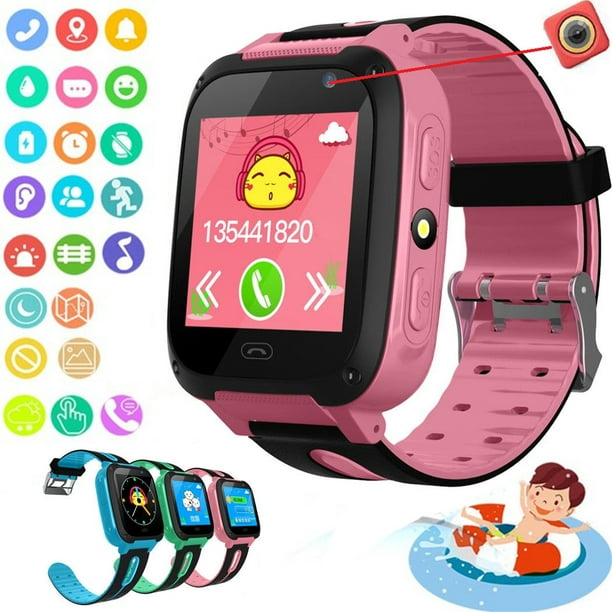 Anti-perdus Enfants GPS Tracker SOS Appel GSM Smart Watch Téléphone pour Android IOS Rose