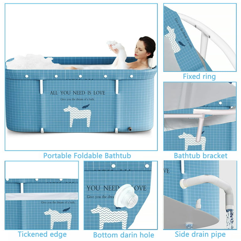 MATHOWAL Portable Bathtub, Foldable Bathtub, Bathtub for Adults, Bathtub  with Water Filling Cushion and Backrest, Suitable for Hot Water Bath and  Ice