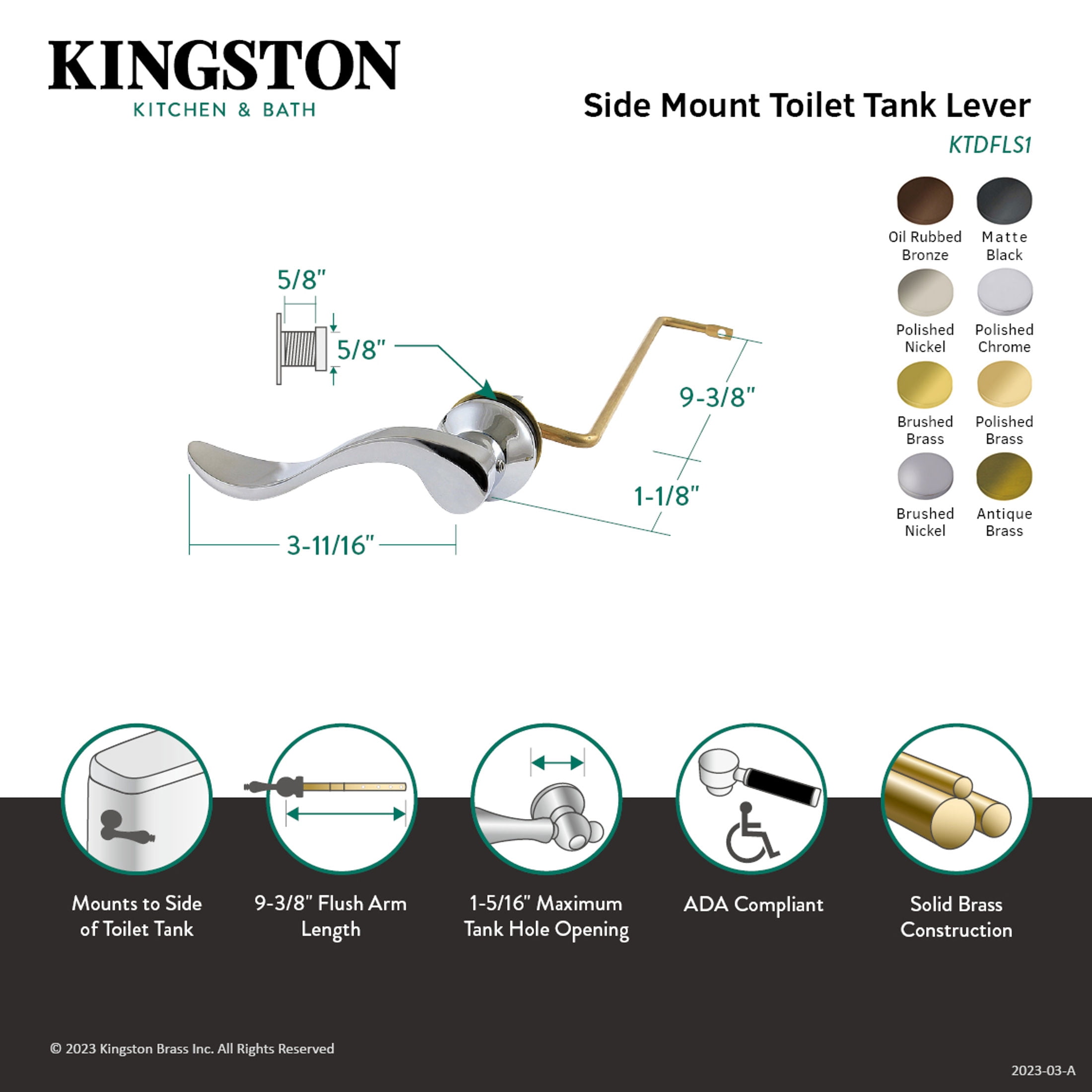 Kingston Brass KTDFLS5 NuWave Side Mount Toilet Tank Lever, Left/Right Installation in Oil Rubbed Bronze