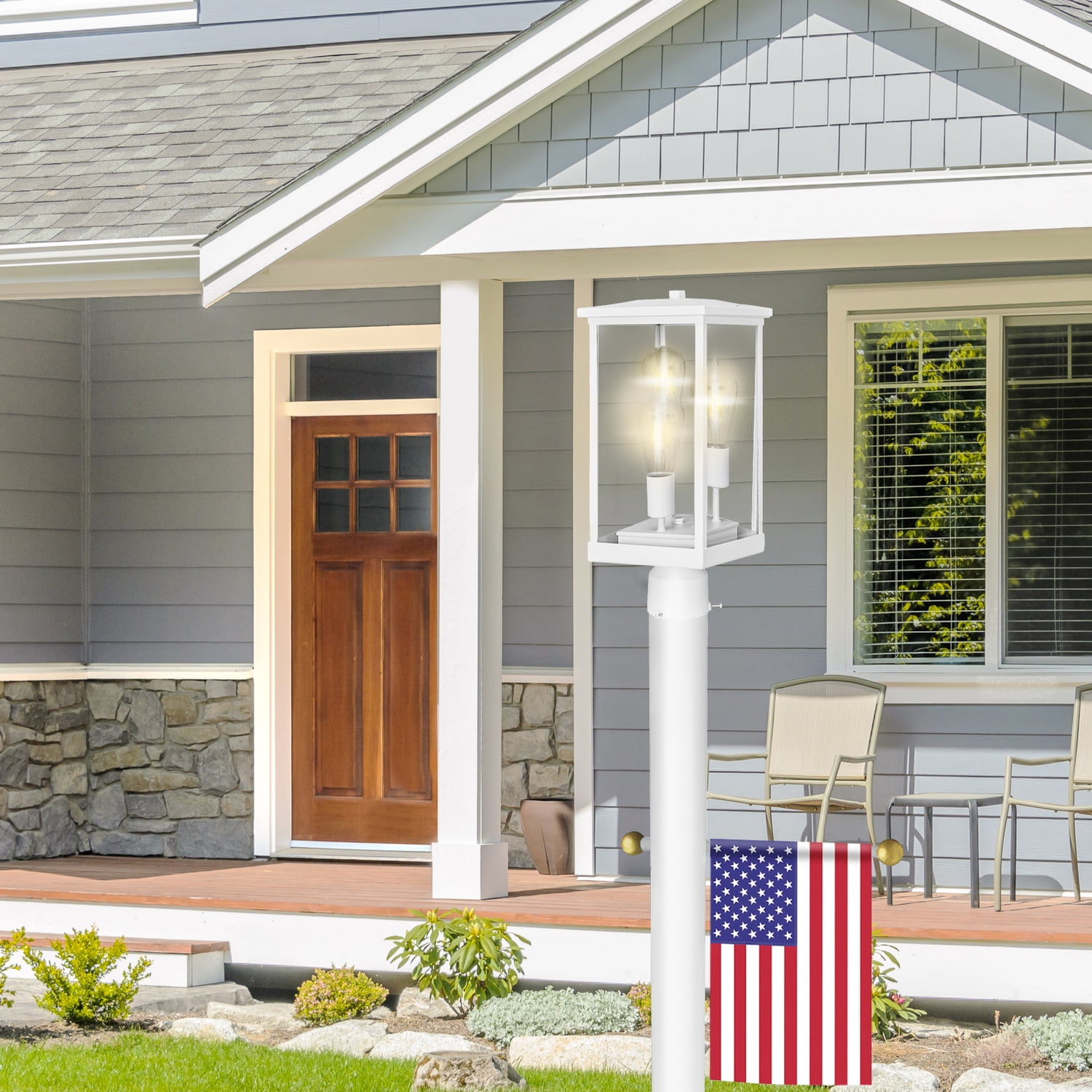 Design House Mayfield Outdoor Lights with Clear Glass, Modern Outdoor Post Lights ? Backyard Lights Outdoor for Patio, Driveway, Garden, and Porches, Decorative Outdoor Lamp in White,   590109