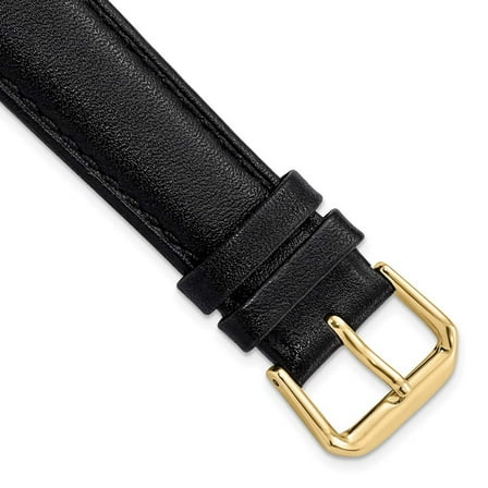 20mm Short Black Smooth Lthr Gold-tone Buckle Watch Band