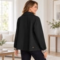 thumbnail image 2 of Dweltoz Womens Lightweight Cropped Trench Jacket Lapel Collar Button Down Barn Coat Plaid Lining Casual Short Outerwear Spring Fall Work Travel Windbreaker Coat,Black L, 2 of 4