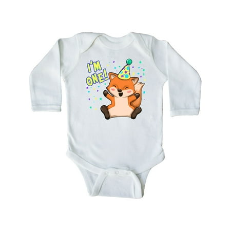 

Inktastic I m One!- cute fox birthday Gift Baby Boy or Baby Girl Long Sleeve Bodysuit