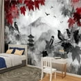 thumbnail image 2 of Peel and Stick Wallpaper Waterproof Black White Pop Red Japanese Temple Autumn Fall Landscape Mount Maple Wall Mural Decor Self Adhesive and Removable 100in x 144in, 2 of 8