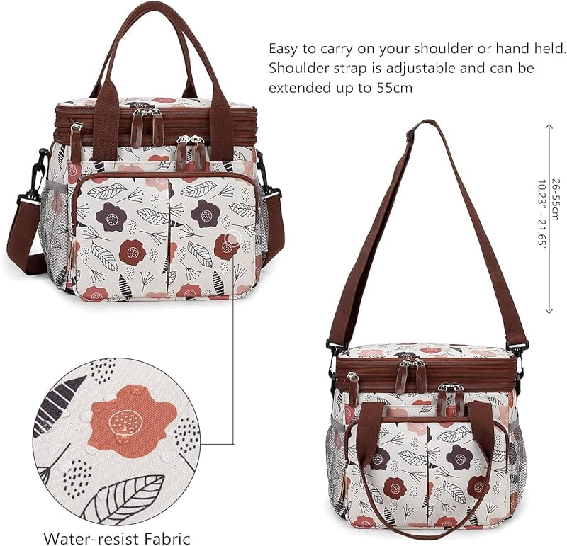 Lunch Bag Insulated Expandable Lunch Box for Women - Reusable Adults Floral Lunch Tote Bag Lunch Box for Office Work Picnic (Yellow Flower)