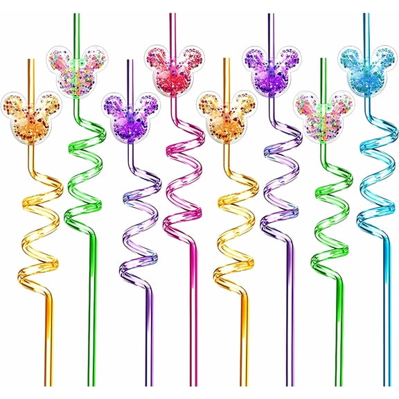 Januofit 24Pcs Glitter Mouse Straws for Party Favors, Birthday Party Supplies, Drinking Straws for Boys Girls Party Decorations