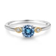 thumbnail image 2 of Gem Stone King 925 Sterling Silver and 10K Yellow Gold Persian Blue Moissanite and White Lab Grown Diamond 3 Stone Engagement Ring for Women (0.53 Cttw, Round Gemstone, Size 5), 2 of 4