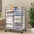 thumbnail image 4 of 15 Drawers Rolling Storage Cart, Craft Cart Organizer with Lockable Wheels for Tools, Arts, Scrapbook, Papers, Multipurpose Utility Cart for Home Office School (Hot Pink), 4 of 18