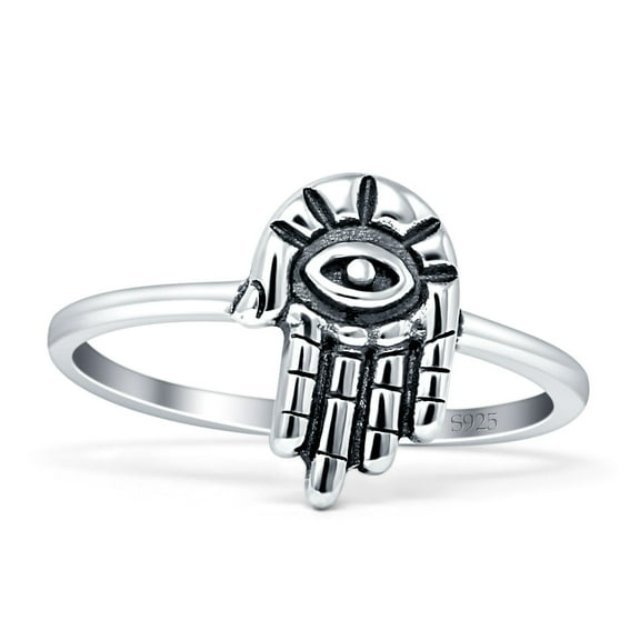 Hamsa Hand Evil Eye Ring Oxidized 925 Sterling Silver Size 5