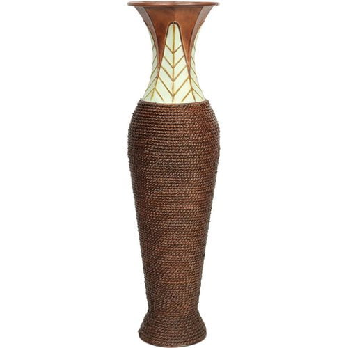Elegant Expressions by Hosley Tall Metal and Seagrass Vase, Brown