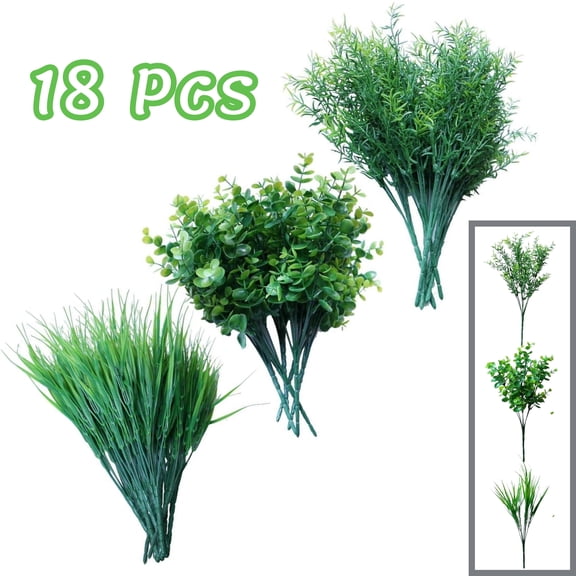 Qianfeng 18 Bundles Artificial Plants, Outdoor UV Resistant Greenery for Garden Decor