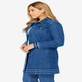 thumbnail image 4 of Jessica London Women‘s Plus Size Long Denim Jacket Oversized Jean Jacket - 18 W  Medium Stonewash, 4 of 6