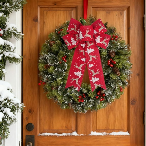 weibbin Christmas Bows for Wreath, Wreath Bows Snowman Snowflake Xmas Bows for Front Door, Burlap Ornament Tree Topper Bows for Christmas Indoor Outdoor Decor