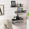 thumbnail image 6 of Eurhowing Floating Shelves Set of 3, Wood Wall Shelves with Metal Frame and Towel Bar, Space Saving Wood Shelves for Home, Black, 6 of 7