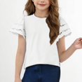 thumbnail image 5 of Piuwrlz Kid Round Neck T-Shirts Girls Short Sleeve Sweatshirt Solid Color Pullover Blouses Shirt Top White Size 7 Years, 5 of 8